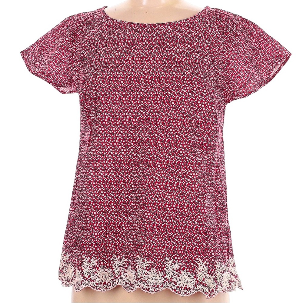 ModCloth Red Daisy Micro Floral Blouse with Embroidered Lace Trim Size Medium M